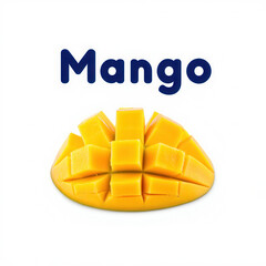 Perfectly Diced Fresh Ripe Mango Fruit on White Background