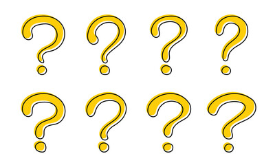 Vector Hand Drawn Yellow Question Mark Icon Set