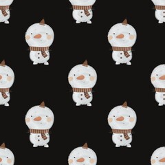 holiday seamless pattern with snowman, decorative elements. Colorful illustration, flat style. hand drawing. design for fabric, print, wrapper