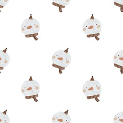 holiday seamless pattern with snowman, decorative elements. Colorful illustration, flat style. hand drawing. design for fabric, print, wrapper