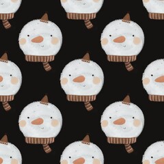 holiday seamless pattern with snowman, decorative elements. Colorful illustration, flat style. hand drawing. design for fabric, print, wrapper