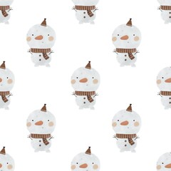 holiday seamless pattern with snowman, decorative elements. Colorful illustration, flat style. hand drawing. design for fabric, print, wrapper
