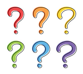 Vector Hand Drawn Colorful Question Mark With Outline Icon Set