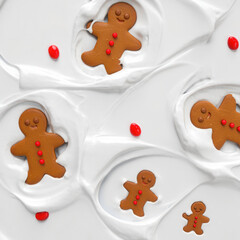Seamless Christmas Pattern of Gingerbread Men in White Icing