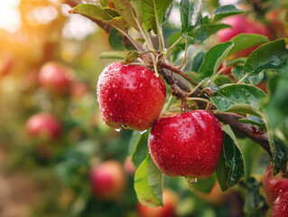 romantic red Valentine background of fresh and healthy red heart shape Sekai Ichi japanese apples. 