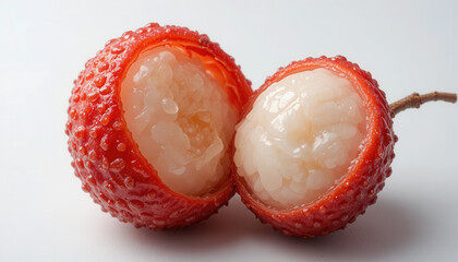 Detailed Macro Shot of Lychee Skin Texture and Inner Pulp
