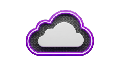 3D Cloud Icon with Purple and White Border