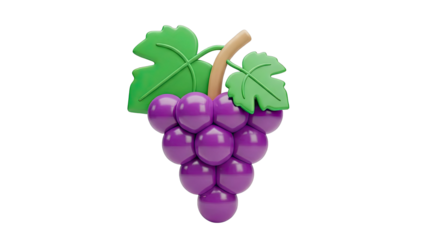 3D Purple Grapes with Green Leaves