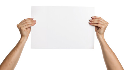 Hands Holding Blank White Paper Sheet on Clean Background for Mockup, Message, and Design Template Transparent PNG
