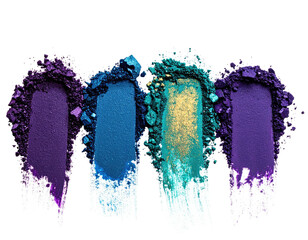 Smeared eyeshadows purple, blue, teal, and gold