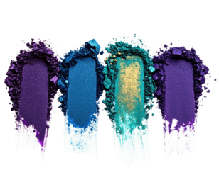 Smeared eyeshadows purple, blue, teal, and gold