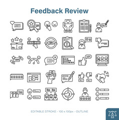 Feedback Review Outline Icon Vector Set