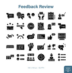 Feedback Review Glyph Icon Vector Set