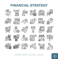 Financial Strategy Outline Icon Set Vector