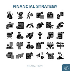 Financial Strategy Glyph Icon Set Vector