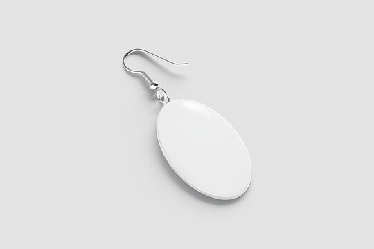 Blank white single ellips earring mockup, grey background