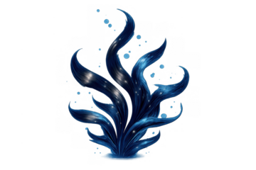 Blue underwater plant growing, fantasy ocean algae, glowing marine flora with sparkling bubbles