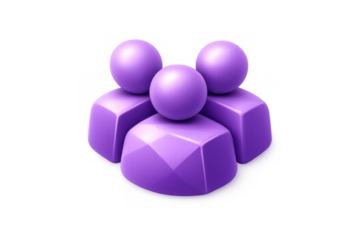 Purple 3d icon showing a group of people symbolizing teamwork, collaboration, and communication on a transparent background