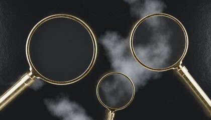 3d magnifying glasses on cracked material background