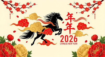 Chinese New Year 2026 - Celebratory Horse Illustration for Holiday Greetings and Festive Events.