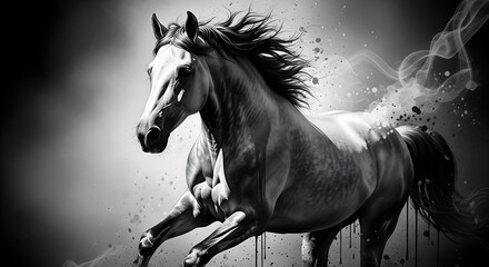 Elegant Black and White Horse: Dynamic Art for Design and Social Media Content