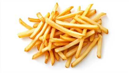 Fototapeta premium Heap of french fries isolated on white background top view