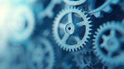 Gears interlocking in a machinery setup at a workshop in the morning light