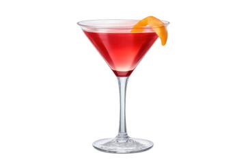 Cosmopolitan cocktail with orange zest, a classic red alcoholic drink for celebration and party concepts
