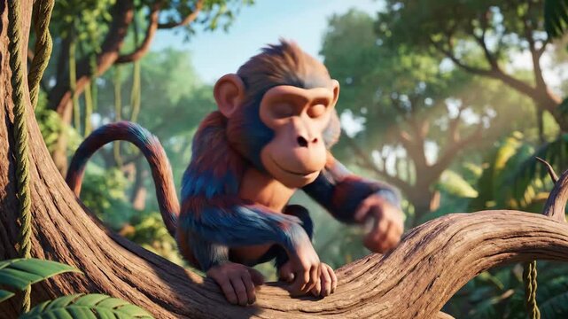 Animated monkey characters exploring jungle environment with expressive reactions and detailed surroundings