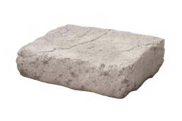 Grey stone block isolated on transparent background showing rough textured surface and natural material