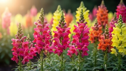 Colorful Snapdragons in Bloom Vibrant Flowers, Garden Backdrop