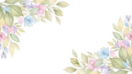 Pale leaves   botanical design banner Floral pastel watercolor border frame