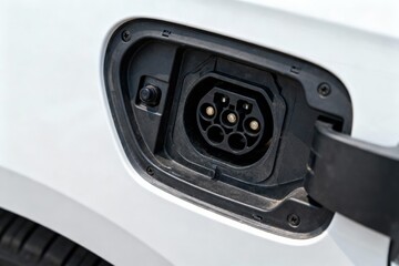 A close-up showcases the charging port of an electric car, designed for efficient energy transfer.