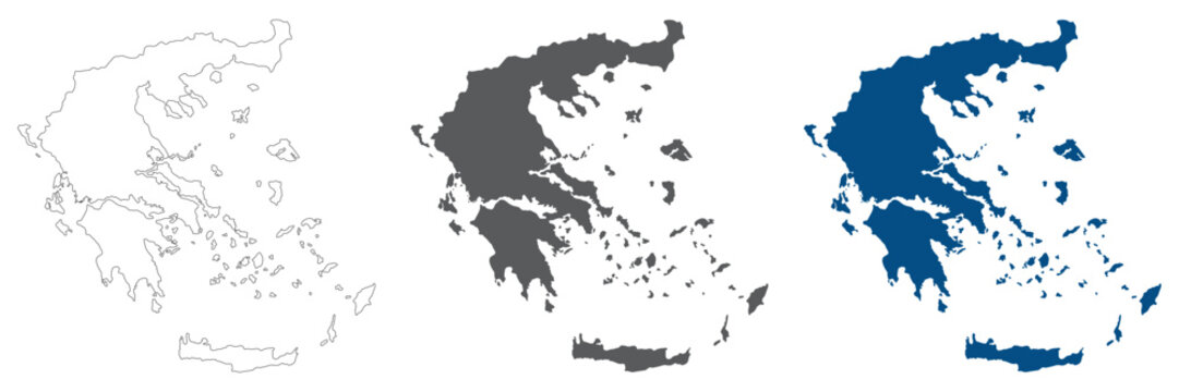 Greece map blank set. Map of Greece plain set.