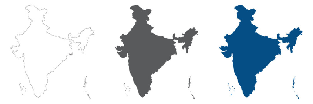 Map of India plain set. Indian map blank set.