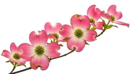 Fototapeta premium Pink Dogwood Flowers Branch Isolated, Spring Bloom, Floral Background