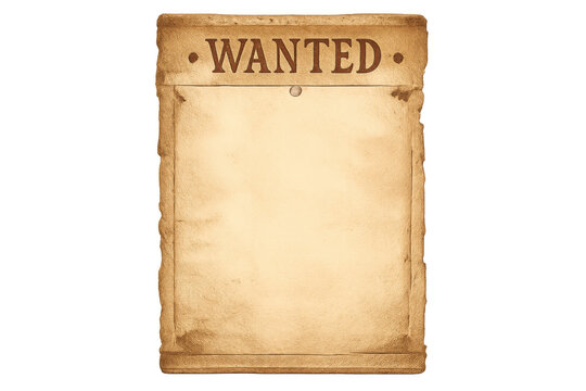 Wanted poster featuring aged paper with blank content section, ideal for customizing with text or images, transparent background