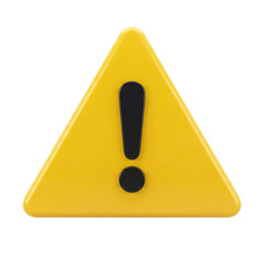 High-quality yellow triangular warning sign with a black exclamation mark, isolated on a white background. Concept of caution, alert, danger, risk, error, and safety notice. Suitable for web design