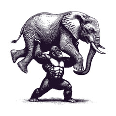 Obraz premium gorilla lifting elephant