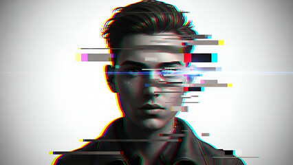 Distorted identity a digital portrait of a man with glitch effects on face