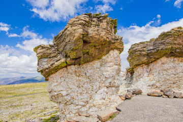 Sunny view of the beautiful landscape of the Mushroom Rocks in Rocky Mountain National Park.