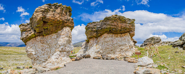 Sunny view of the beautiful landscape of the Mushroom Rocks in Rocky Mountain National Park.