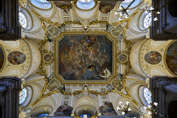 The stunning, highly decorative ceiling fresco and ornate stucco