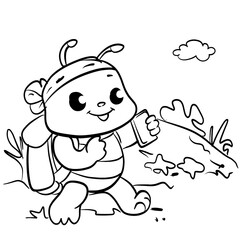 Happy Ant Coloring Page For Children