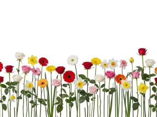 Fototapeta premium Colorful Flower Border, Floral Background, Isolated on White