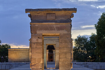 The Temple of Debod in Madrid at dusk,
