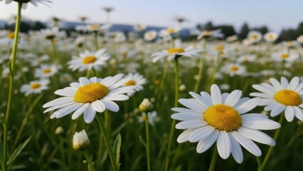 Fototapeta premium Daisy Field Summer Flowers, Nature Background, Spring Bloom, Floral Landscape