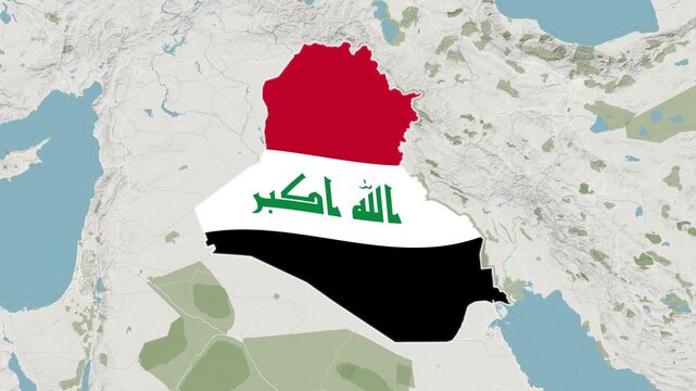 Iraq Map With Flag Colors Overlay Animation