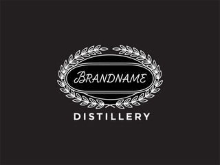 Distillery Logo Design with Laurel Wreath.