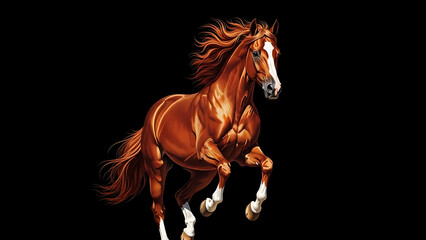 Fototapeta premium Dramatic Horse Action Scene, Brown Stallion, Studio Environment, Digital Illustration, High-Detail, Dynamic Viewpoint